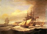 Thomas Luny Naval ships setting sail with a revenue cutter off Berry Head, Torbay painting